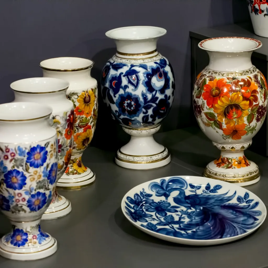 Porcelaines et faïences anciennes présentées ensemble