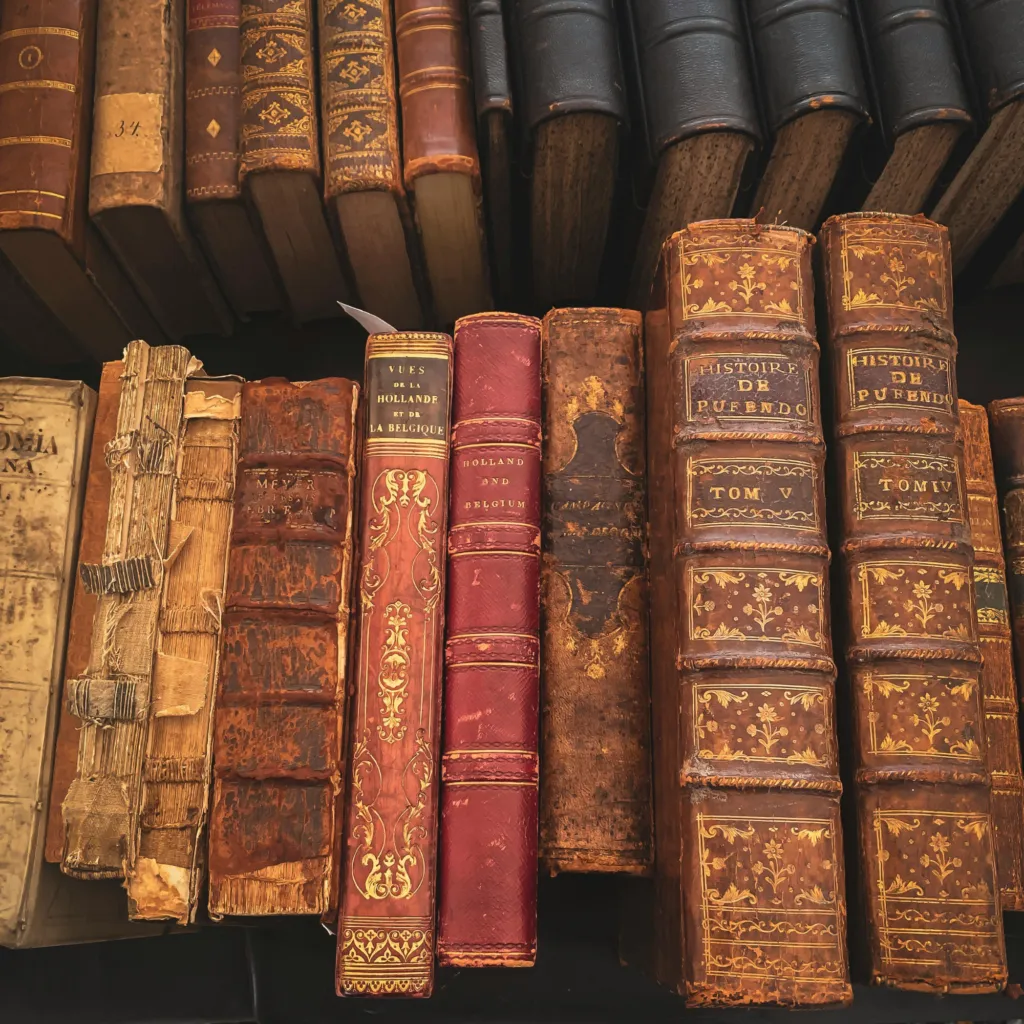 Rayonnage de livres anciens reliés cuir